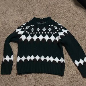 Green Brown and White Patterned Sweater